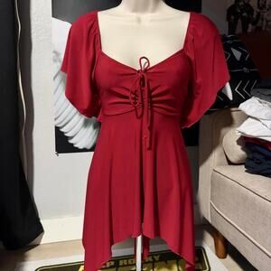 Red blouse tie front w